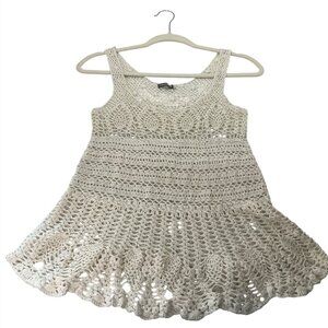 Earthbound Sz Medium Crochet Sleeveless Babydoll Top Cotton Beige Boho